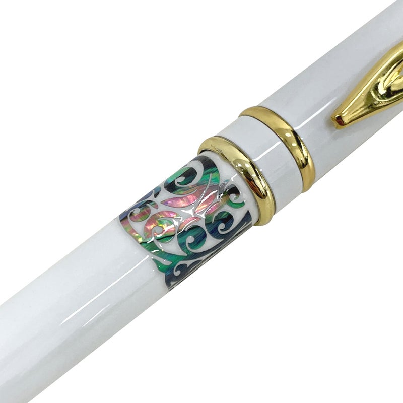 Nacreh Inlay Mother of Pearl Design Handmade Ballpoint Pen Retractable Executive Gift Deluxe Rollerball Point Black Ink (White) - Image 2